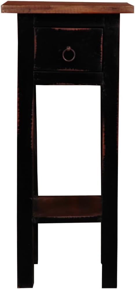 HomeStock Two-Tier Side Table with Drawer - Fully Assembled Narrow End Table Antique Black and Raftwood