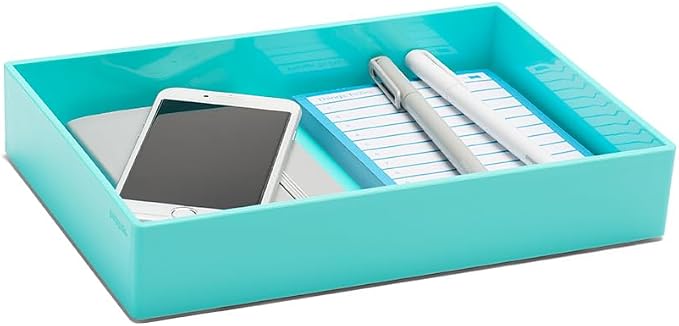 Poppin Stackable Medium Accessory Tray - Modular Lacquer Desk Trays for Office Organization, Color-Coordinated Office Supplies for Desk, Paper Trays (Aqua, Medium Accessory)