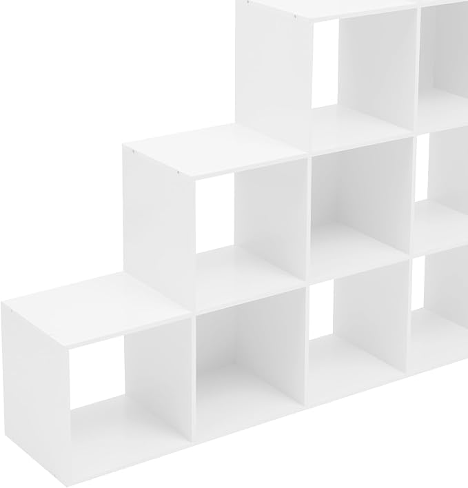 Ladder Cube Storage Bookcase, Desktop Drawers Cabinet, 15-Compartment L-Shaped Organizer, Corner Shelf, Free Standing, for Bedroom Living Room Study Office, Books Toys Decor