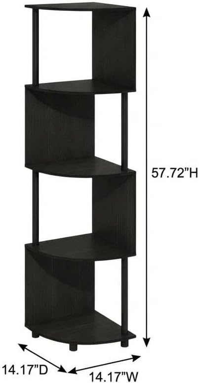 Furnifact Espresso Black 4-Tier Zigzag Corner Shelf Bookcase, Space-Saving Design, Wooden Construction, Modern Style for Living Room, Office
