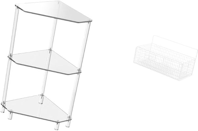 Acrylic Corner Side Table Three Shelf End Table Storage Basket Wire Hanging Storage Organizer Acrylic and Iron Suitable for Office Living Room