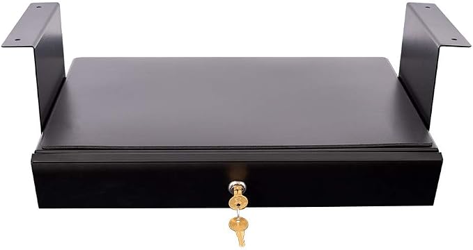 Stand Up Desk Store Add-On Office Sliding Under-Desk Drawer Storage Organizer for Standing Desks (Black, Lockable with Padded Laptop Shelf) 18"