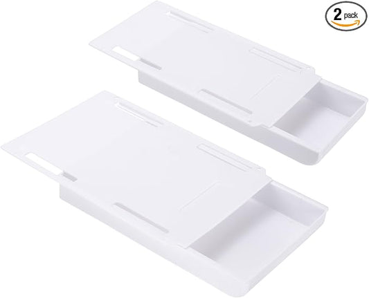 PATIKIL 2 Pack Under Desk Drawer Slide Out, 8.66 x 6.1/4.3" Plastic Table Storage Drawers Slide Out Storage Box for Laptop Study Desks Dining Dressing Tables Wardrobes Cabinets, White