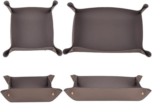 2pc Leather Valet Tray Organizer, Desk Organizer Tray Or Candy Holder, Practical Storage Tool for Travel, Home Or Office (Grey, Large+Extra Large)