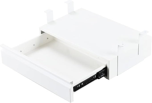 Under Desk Drawer 18", Pull-out Storage Organizer with Tall Brackets Mounted Under Wooden Table with a Max 2" Crossbar, White_Tall Version