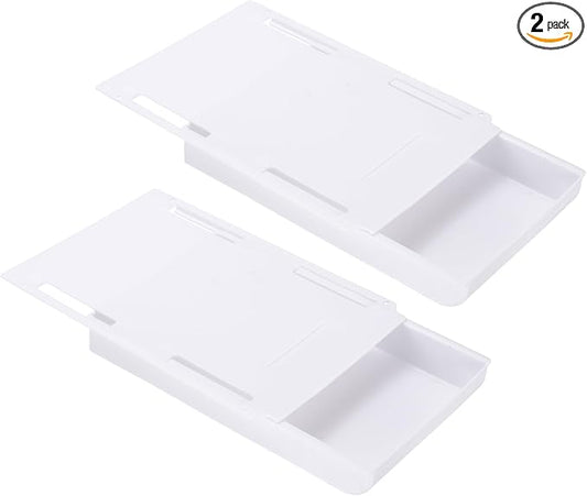 PATIKIL 2 Pack Under Desk Drawer Slide Out, 8.66 x 6.1" Plastic Table Storage Drawers Slide Out Storage Box for Laptop Study Desks Dining Dressing Tables Wardrobes Cabinets, White