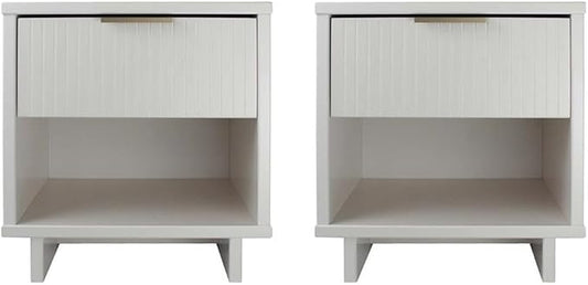 Manhattan Comfort Granville 1-Drawer Nightstand Set of 2, Modern Glam Bedside Table with Ribbed Design and Gold Handles, Ideal for Living Room and Bedroom Use, White