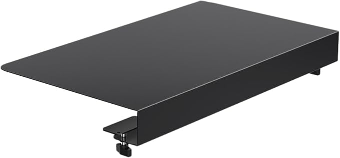 17 inch Corner Desk Connector Platform Keyboard Tray for L Shaped Workstations, Black Steel Clamp-On Sleeve Plate
