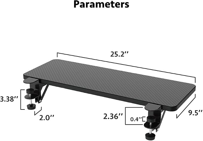Ergonomics Desk Extender Tray, Suitable for Office. Foldable, Punch-Free Clamp on.Computer Keyborad Tray, Desk Extension Board.(25.2"*9.45"(64cm*24cm), Carbon)