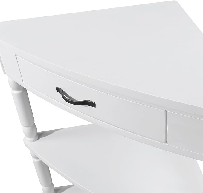3-Tier Corner Display Rack Small Corner Table Wood Triangle Side Table with Drawer & 2 Open Shelves Multipurpose Shelving Unit for Living Room Bedroom (Milk White)