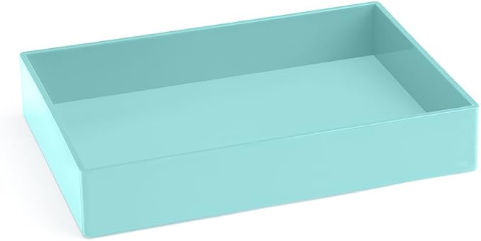 Poppin Stackable Medium Accessory Tray - Modular Lacquer Desk Trays for Office Organization, Color-Coordinated Office Supplies for Desk, Paper Trays (Aqua, Medium Accessory)