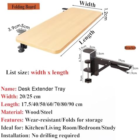 Foldable Window Sill Extender, Tool-Free Clip-On Desk Extension, Rustproof Carbon Steel & Wood Tray for Kitchen Bathroom Balcony, Space Saving Plant Shelf, 25x90cm