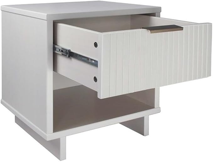Manhattan Comfort Granville 1-Drawer Nightstand Set of 2, Modern Glam Bedside Table with Ribbed Design and Gold Handles, Ideal for Living Room and Bedroom Use, White