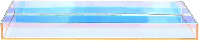 ROYALITA Iridescent Acrylic Vanity Tray 10x5 Inch - Small Acrylic Trays Perfume Tray Spill Proof, Decorative Tray for Bathroom Countertop, Wedding Decor, Aromatherapy Storage, Office Desk