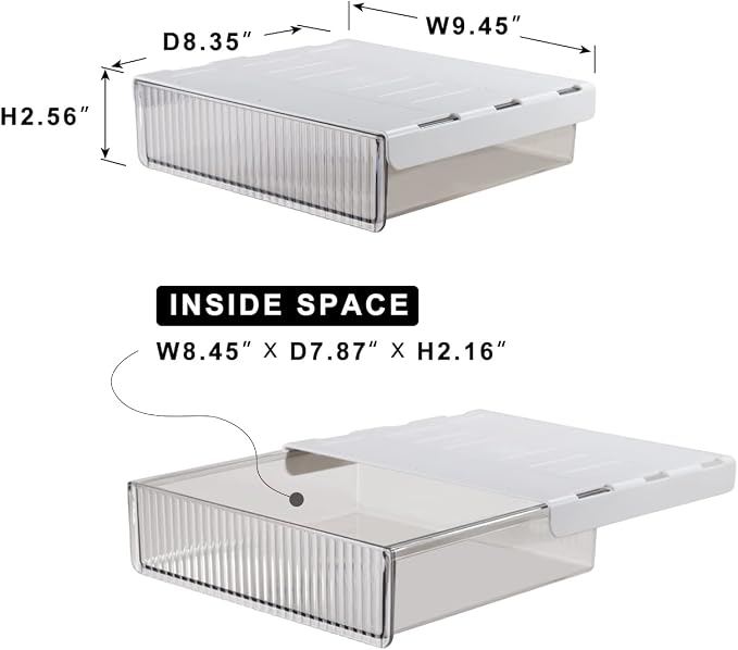 Under Desk Drawers for Organization, Pull Slide out Drawer Underneath Table With Lip, Attachable Under Shelf Pencil Drawer, Clear Light Black