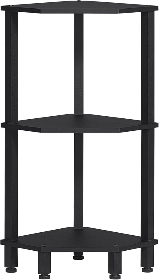 YUFAM 3-Tier Corner Shelf with Sturdy 5-Leg Base, Wooden Corner Bookshelf for Small Spaces, Small Corner Table for Living Room, Bedroom, Office, Black
