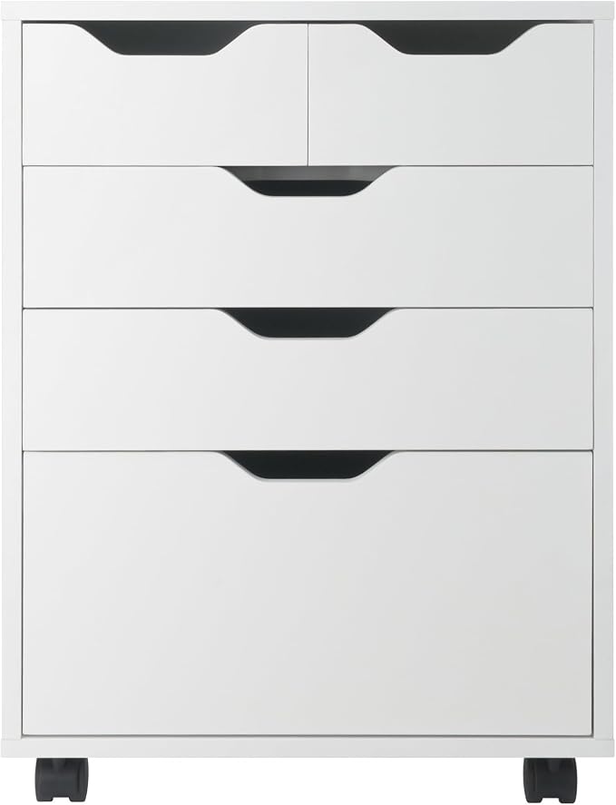 Winsome Halifax Mobile Storage Cabinet with 5 Drawers in White, Stylish & Functional Home Storage Cabinet for Filing, Kitchen Organization, Moveable Furniture for Office, Dorms, Apartments