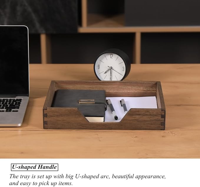 DDYURI Wood Letter-Size Tray for Office Desktop Organizer - Wooden Front-Load Documents Tray for Mail, Paper, File, Magazine, Pen,Notebook Storage Paper Holder Trays Dark(DGTU-DK)