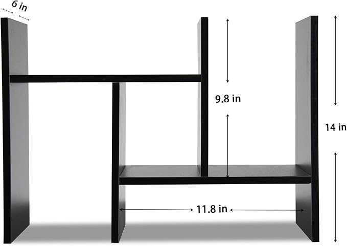 MASAKA B&W - Desk Organizer Aesthetic Shelf, Desktop Bookshelf, Double H Plants Display Shelf, Storage Rack Adjustable Stackable for Office Home Dorm - Perfect for Books, Plants & Decor (Black)