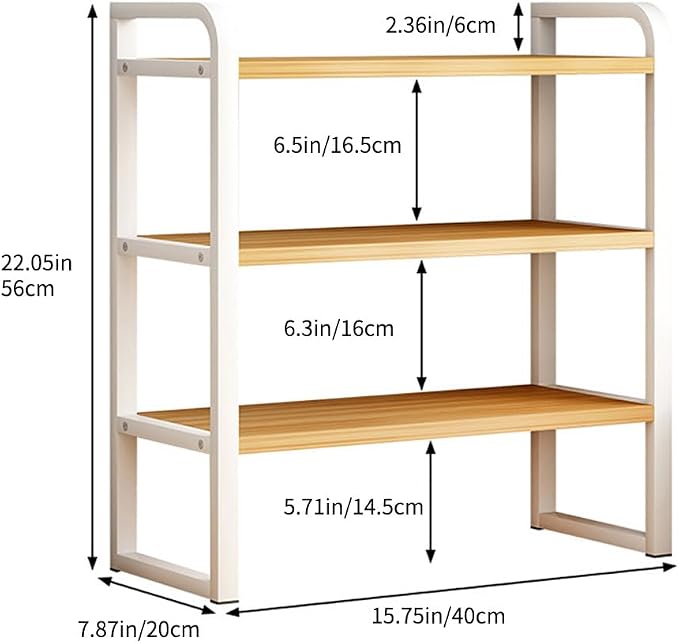 Office Desk Shelf Organizer, Wood Desktop Bookshelf Supplies Storage Rack, Shelf for Top of Desk and Dresser and Cubicle Decor Aesthetic Bookshelf (White White-three Tier, 15.75 Lx7.87 Wx22.05 H)
