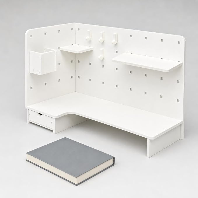Corner Organizer Pegboard Organizer, White Desktop Storage Shelf, Small Desk Shelf for Home Office, Vertical Desk Storage, Corner Pegboard Shelf - Upgrad (#0142)