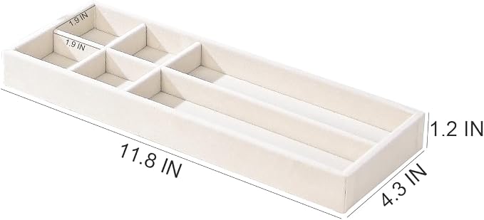 Divided Drawer Organizer Tray, Velvet Jewelry Storage Tray, Necklace Bracelet Ring Earring Display Tray,Bedside Nightstand Desk Holder Tray for Phone Watch Sunglasses Cosmetics Storage/Beige/6grid