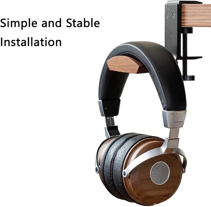 Headphone Holder with 6cm Wide Walnut Headrest,Adjustable Clamp-on Headset Stand Desk Headset Holder for Over Ear and Gaming