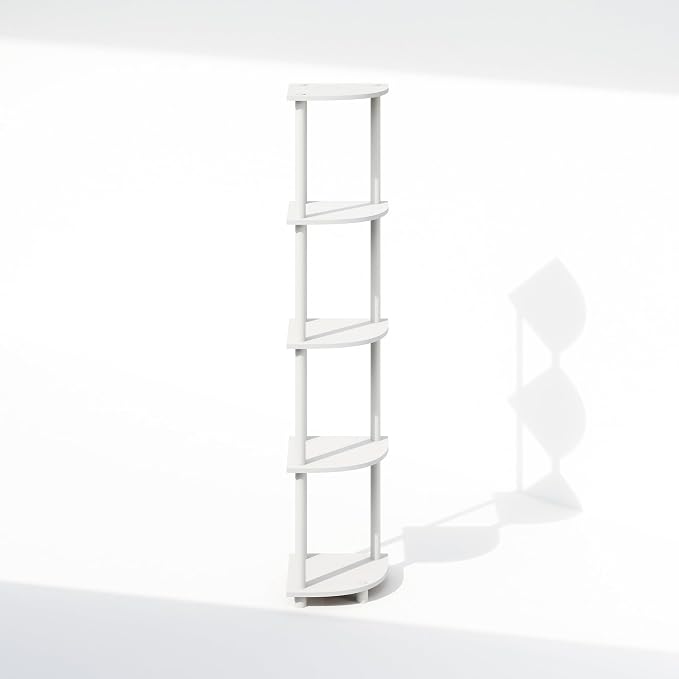 Furinno Turn-N-Tube Storage Shelves, 5-Tier Book Shelf, Corner Shelf, Toolless Open Shelves, for Organization and Storage, Living Room, Home Office, Hallway, Bedroom, White