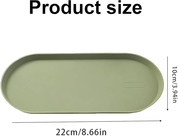 Green Silicone Vanity Tray, 8.66x3.94 Inch Oval Food-Grade Counter Organizer, Dishwasher Safe Scratch-Proof Storage Tray for Jewelry Makeup Bathroom Desk