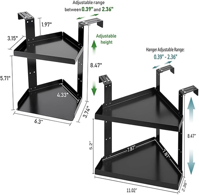 Height Adjustable Cubicle Shelf Corner Organizer with Hooks for Office Space Saving Storage in Black((small double hook))