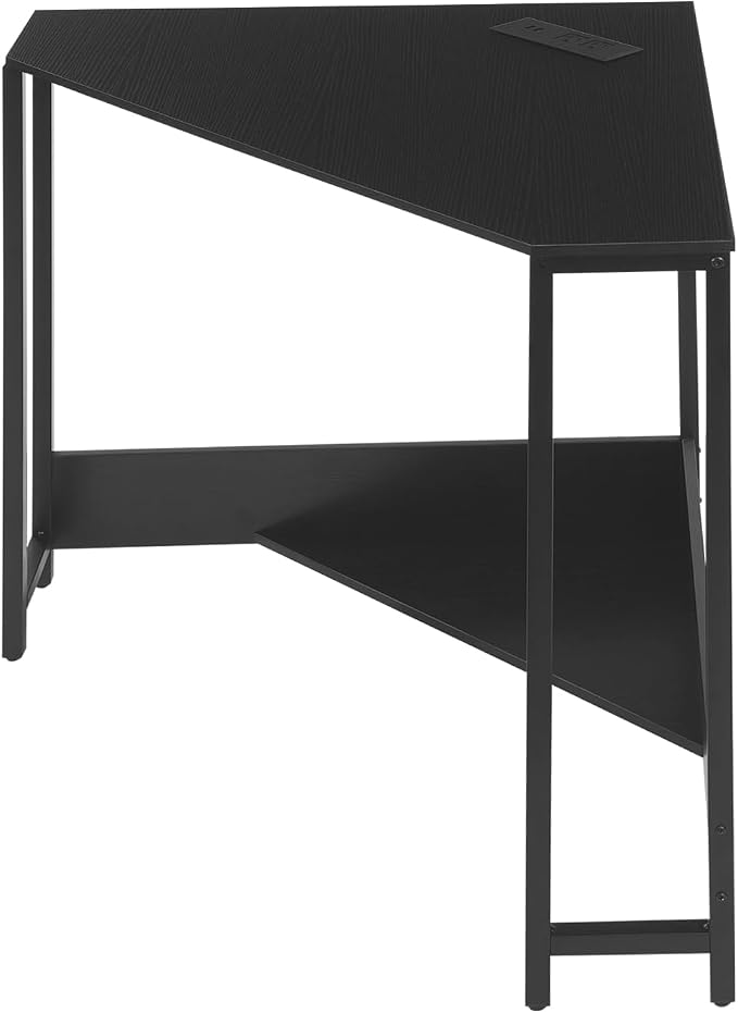 Corner Small Desk with Outlets, Triangle Desk with Storage, for Small Space Home Office, Workstation, Living Room, Bedroom (Black)