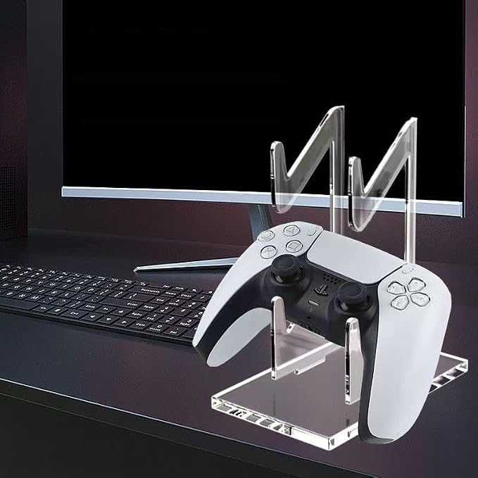 Game Controller Holder 2 Tiers - Universal Dual Controller & Headphone Stand, Acrylic Clear Display Stand Compatible with Nintendo Switch, Xbox, PS5, PS4 - Desk Mounts
