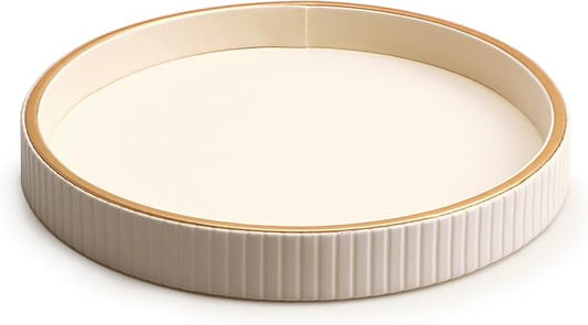 SANZIE Leather Tray Desktop Storage Organizer Premium Serving Tray Decorative Tray Valet Tray for Sundries Cosmetics Phone Wallet Cutlery, Round, White