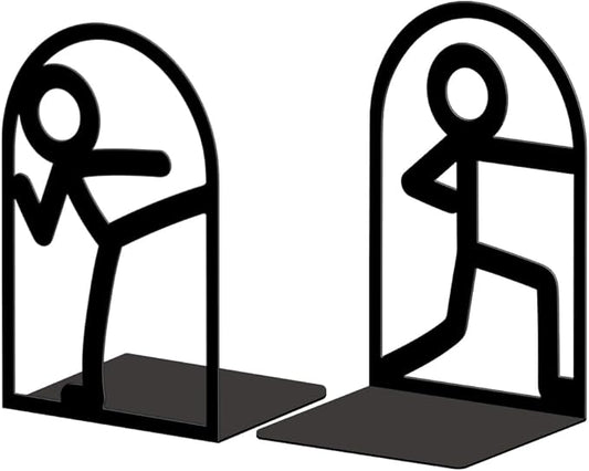Peacoblue Metal Bookends for Shelves, Modern Decorative Heavy Duty Study Book Ends Stoppers for Office, Desk, Shelf, Room 5.3"x4.3"x7.9" Cast Iron Simple Tall Bookends 1 Pair (Stickman)