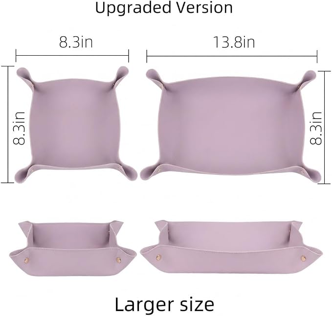 2pc Leather Valet Tray Organizer, Desk Organizer Tray Or Candy Holder, Practical Storage Tool for Travel, Home Or Office (Purple, Large+Extra Large)