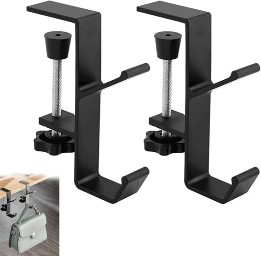 Desk Mount Bag Holder Hook Clamp,On Backpack Hanger Portable Desk Mount Headphones Holder for Reduce Desk Clutter Table Desk Table Hanging Storage (2 Black)