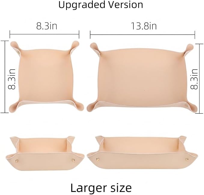 2pc Leather Valet Tray Organizer, Desk Organizer Decorative Tray, Practical Storage Tool for Travel, Home Or Office (Apricot, Large+Extra Large)