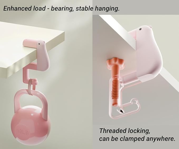 3Pack Duck Shaped Purse Hook for Table Heavy Duty - No Drill Desk Clamp Bag Holder, Foldable Non-Slip Hanger for Office/School/Kitchen, Space Saving Shelf Hooks with Protective Rubber Pad