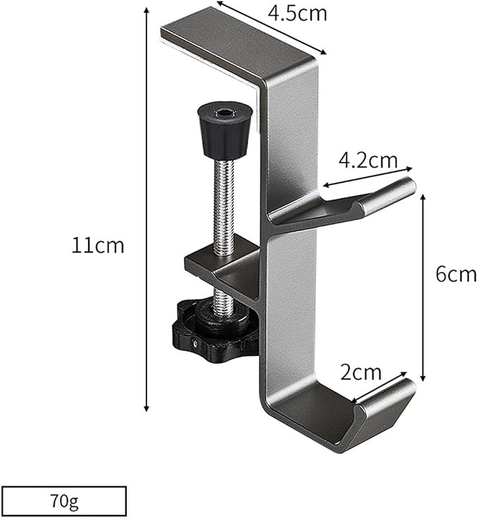2 Pcs Adjustable Table Clamp Hooks Aluminum Alloy Under Desk Holder Desk Side Mount Hook for Headphones Bags Hats Keys Vacuum Cup (Gray)