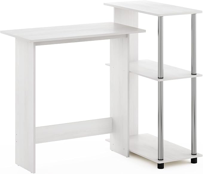 Furinno Abbott Corner Computer Desk with Bookshelf, White Oak/Chrome