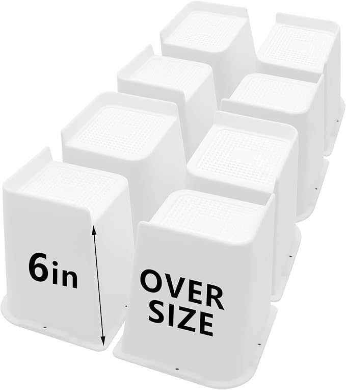 8 Pack Bed Risers 6 inch Heavy Duty White, Oversized Furniture Risers, Bed Lifts Risers for Table, Sofa, Chair, Couch, Desk, Bed Frame Risers Supports Up to 6,500 Lbs