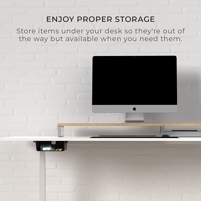 HumanCentric Under Desk Storage Shelf, Drawer Organizer for Office, Workstations, Tables, Sit Stand Desks, Gaming Setups, Mountable Storage Tray, Cable Management, Screw or Stick On, 2 Pack