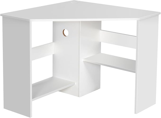 SlickBlue Corner Computer Desk with Triangle Design and Storage Shelf for Space-Saving