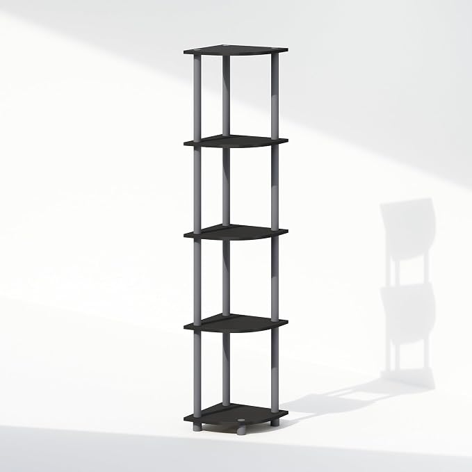 Furinno Turn-N-Tube Storage Shelves, 5-Tier Book Shelf, Corner Shelf, Toolless Open Shelves, for Organization and Storage, Living Room, Home Office, Hallway, Bedroom, Black