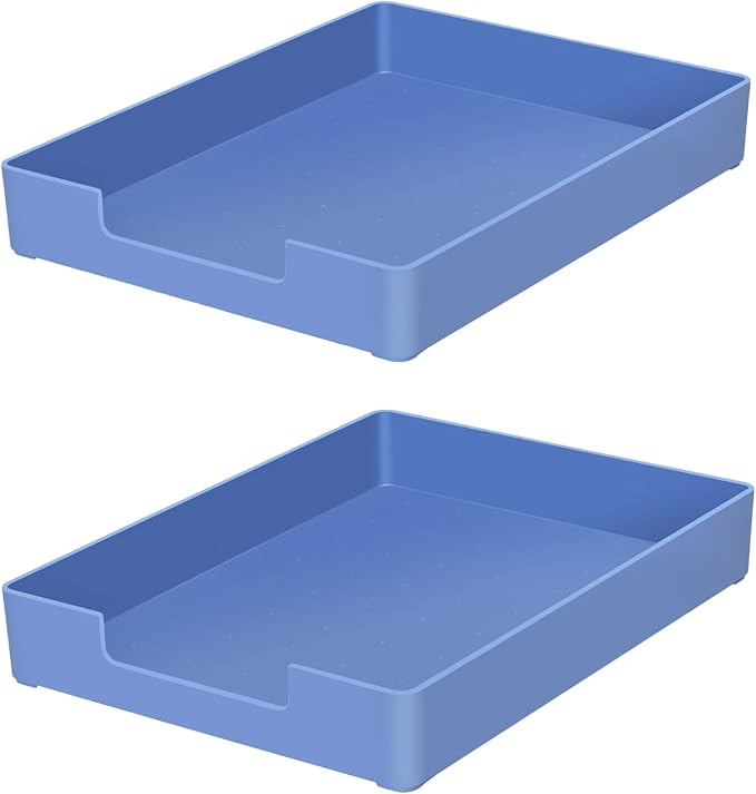 Letter-Size Tray, 2 PCS A4 Plastic Stackable Paper Tray, Desk Drawer Organizer for Office, School, Home Storage (2X Blue)