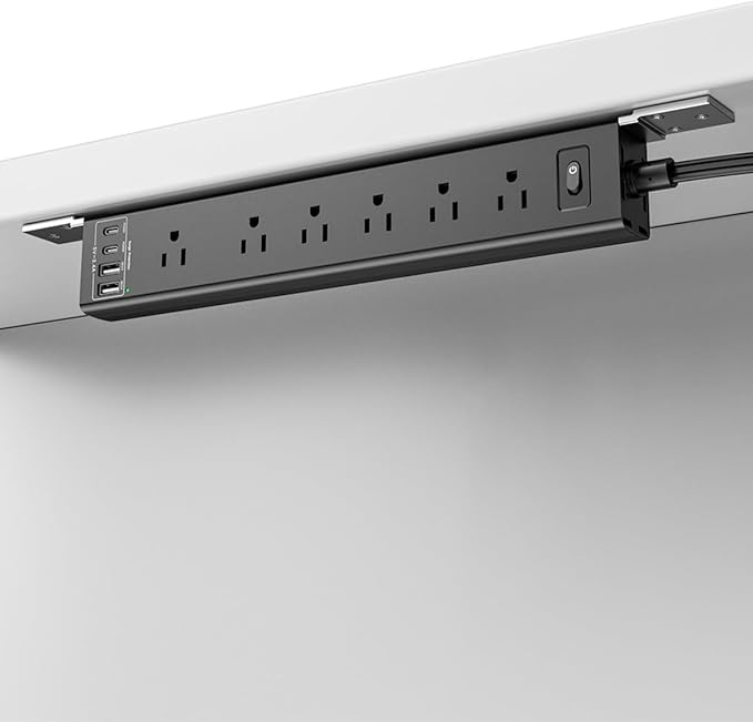 360° Mountable Surge Protector Power Strip with 4 USB Ports (2 USB C), 6 FT Electrical Outlet & Flat Plug Extension Cord for Under Desk, Wall, or Corner Mount