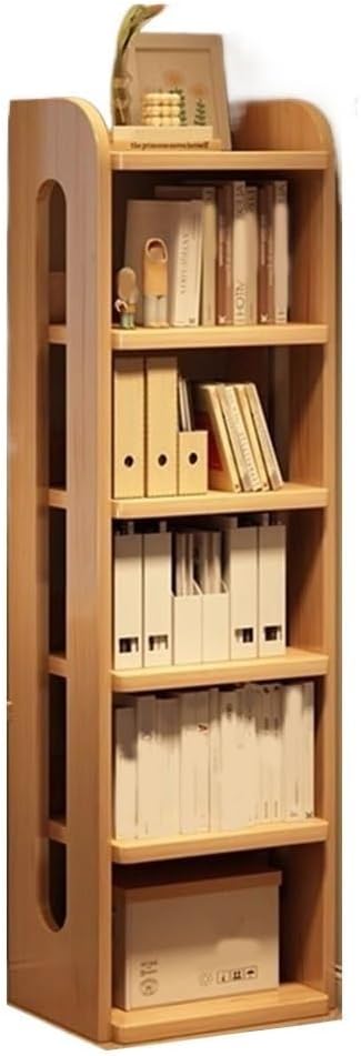 Wooden Bookshelf Stand Narrow Corner Storage Rack with Raised Guardrails and Multi-Layer Shelves for Home Office,Ideal for Home
