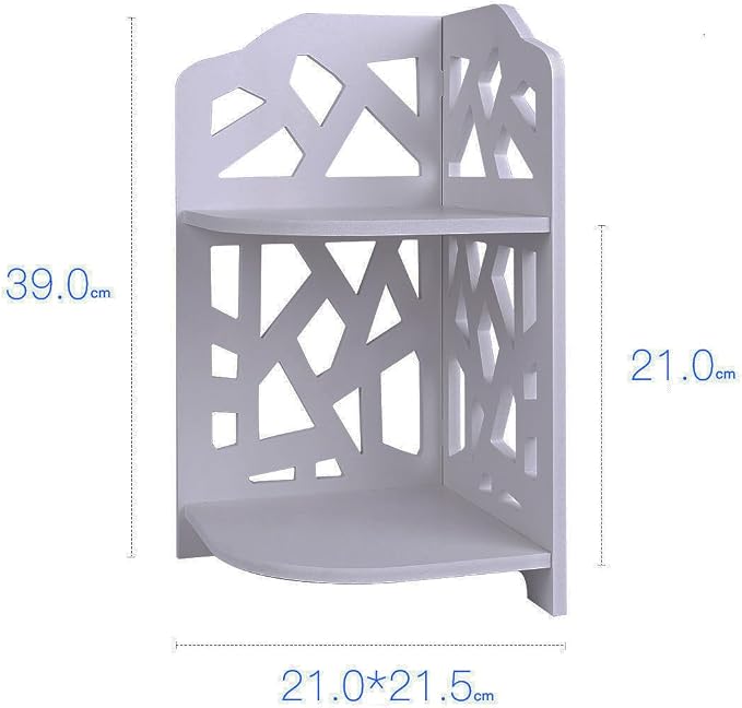 HornTide 2-Tier Corner Shelf, Brief Fashion Organizer Storage Rack, for Cosmetic Doll Potted-Plant Vitamins Supplements Caddy, DIY Desk/Table Decoration, Wood-Plastic Composites, White