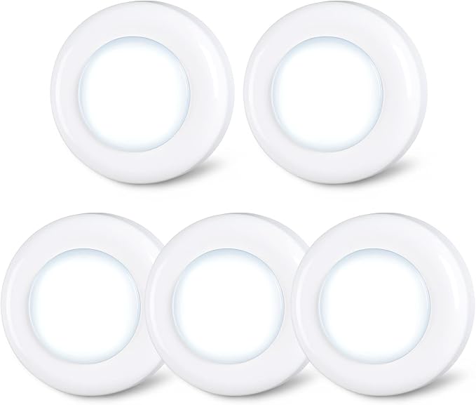 STAR-SPANGLED Push Tap Light, 2.8” Mini Night Touch LED Puck Lamp, Portable Under Cabinet Lighting AAA Battery Operated Powered, DIY Stick On Lights for Closet, Counter, Kitchen, Cool White, 5 Pack