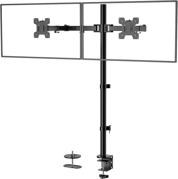 WALI Extra Tall Dual LCD Monitor Fully Adjustable Desk Mount Fits 2 Screens up to 27 inch, 22 lbs. Weight Capacity per Arm (M002XL), Black